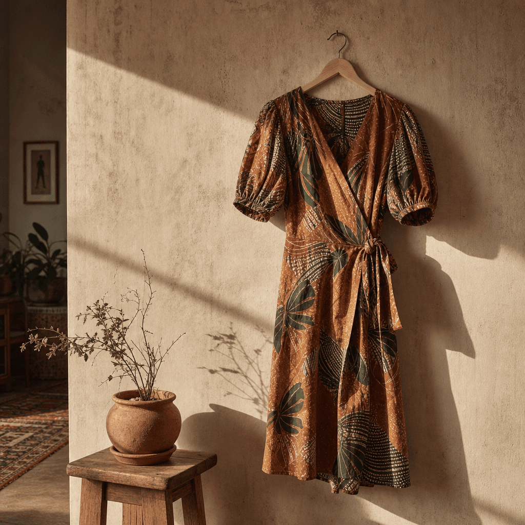 The same dress standing in a johannesburg apartment, late afternoon
